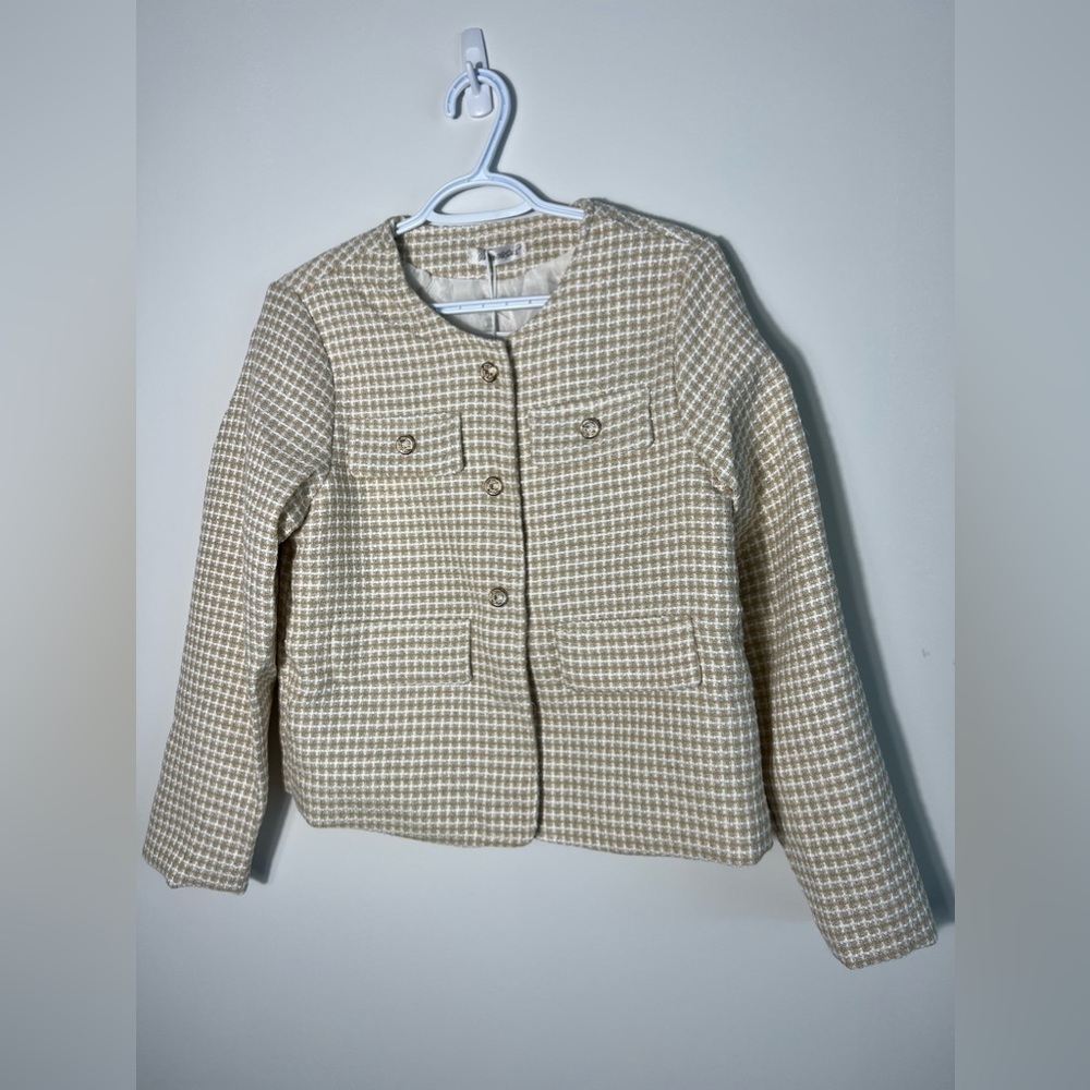Cream and beige blazer NWT with gold shimmer S/M